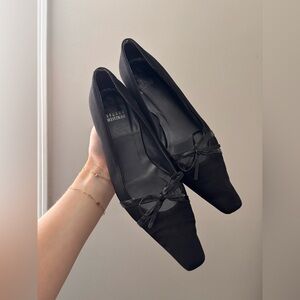 Stuart Weitzman Black Bow Kitten Heel